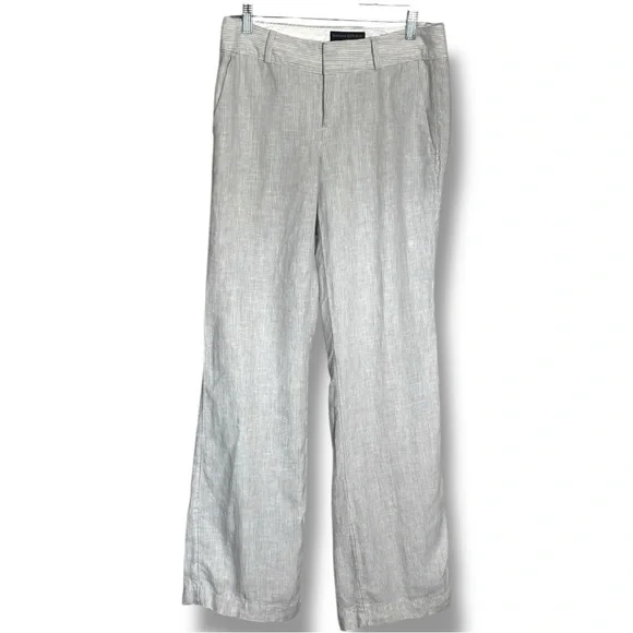 Banana Republic Elegant Cream Pinstripe Straight Flare Leg Size 4 Linen Trousers - Picture 10 of 13